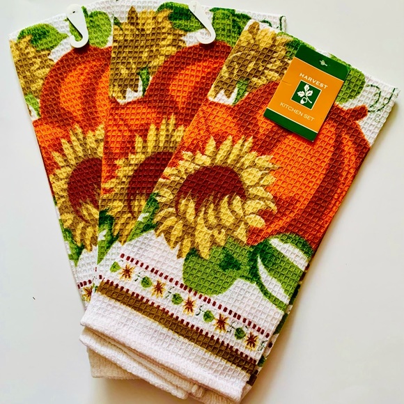 Set of 3 Sunflowers & Pumpkin Kitchen Towels New - Picture 1 of 2